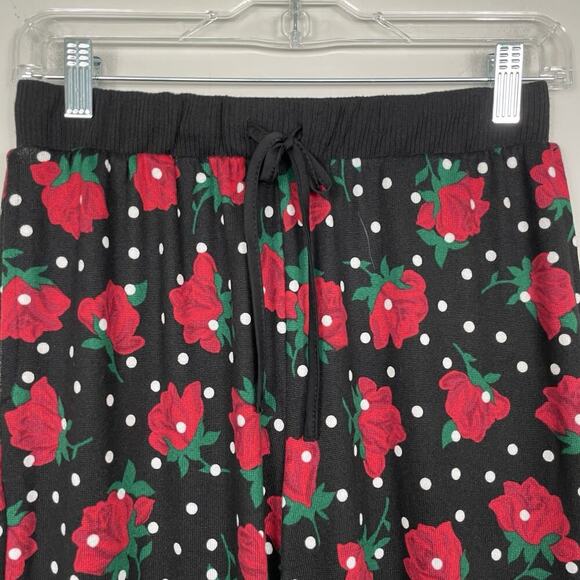 Kate Spade Wide Leg Pajama Set Size XS Black Red Rose Polka Dot Classic Designer - Picture 11 of 12